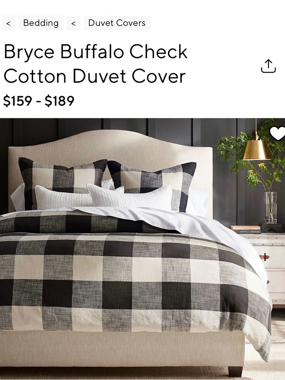 NWT Pottery Barn Bryce Check F/Q Duvet Set in Black and Cream w/2 King Shams